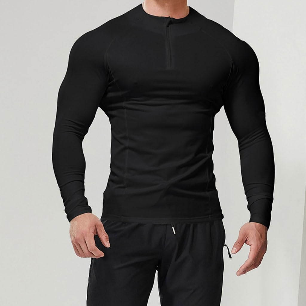 compression shirt Męska obcisła bluza z długim rękawem, koszulka do treningu sportowego, koszulka fitness(A2,M)