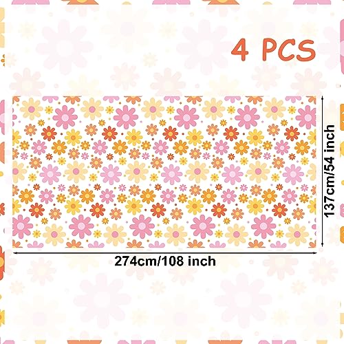 Image of Augisteen Groovy Daisy Tablecloth Plastic Boho Flowers Table Covers Retro Hippies Flower Disposable Rectangle Tablecloths for 70s Boho Birthday Baby Shower Wedding Party 54 x 108 Inch, 4 PCS