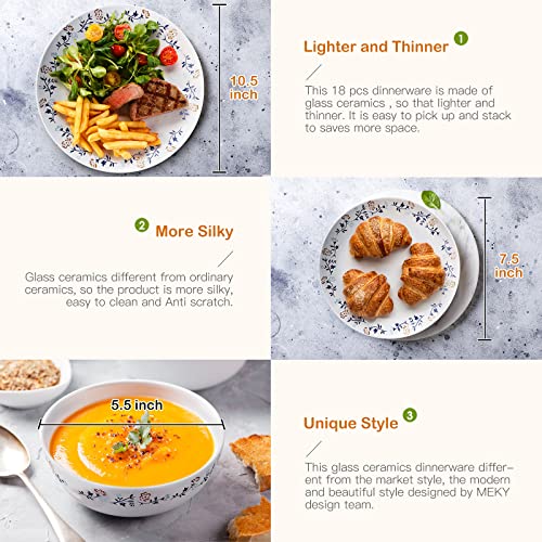 18-Pcs Dinnerware Sets,Meky Dinnerware With Flower Pattern Plates, Dishes, Bowls, Service For 6, Dishwasher, Microwave,Sterilizer Safety #TOP3