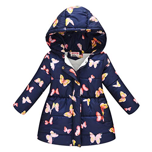 WOCACHI Girls Winter Coat, Toddler Kids Baby Girls Boys Butterfly Hooded Winter Warm Hooded Windproof Coat Light Down Puffer Jacket Fleece Lined Bubble Coat Little Big Kids Outerwear Outwear