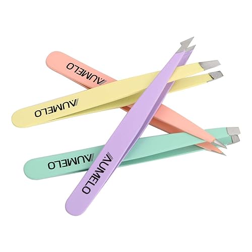 Miniatura 3 de AUMELO - Juego de 4 pinzas profesionales de acero inoxidable con estuche de viaje de cuero, pinzas de precisión para depilación encarnada de cejas y