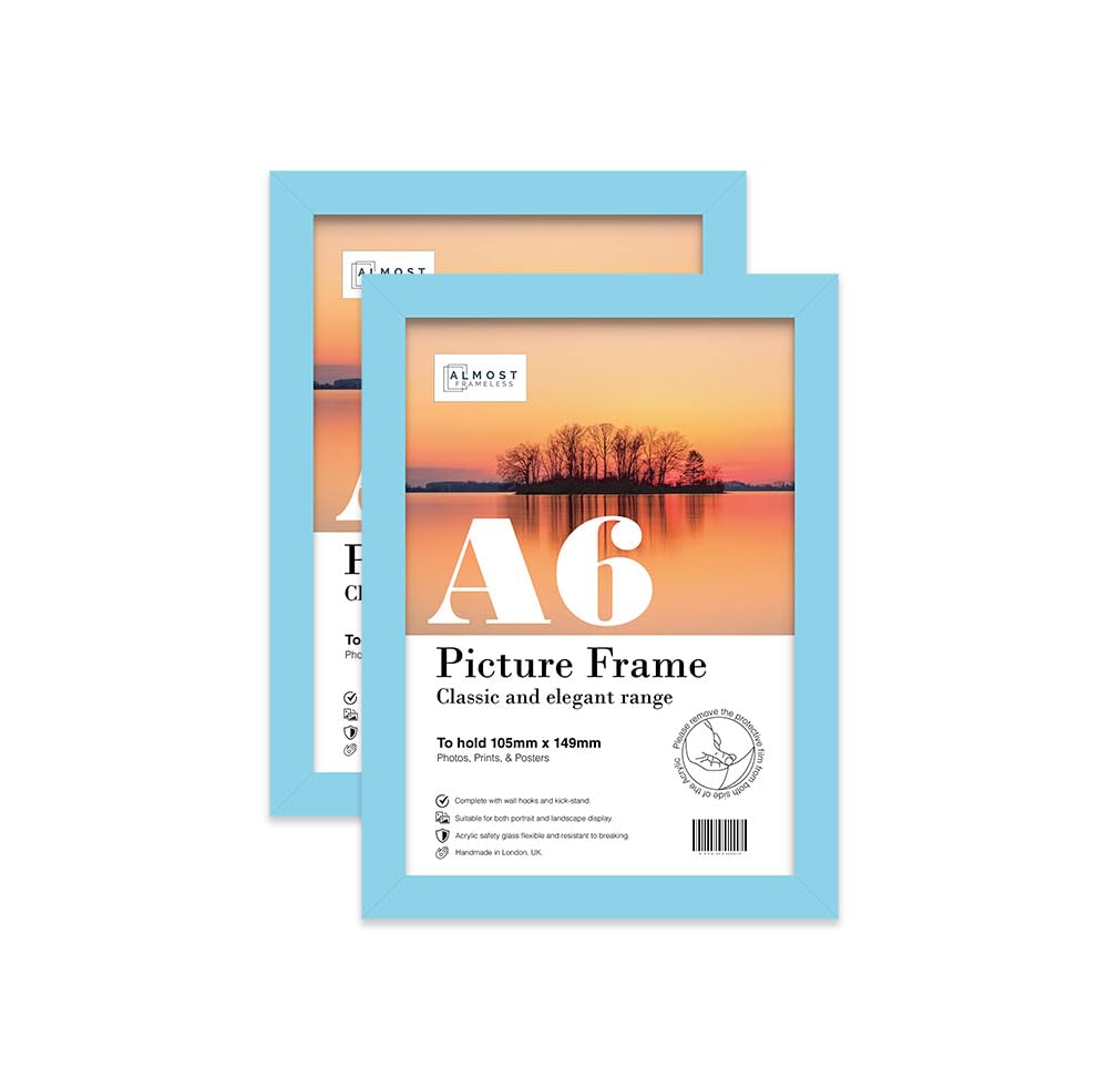 Almost Frameless A6 Light Blue Picture Frame Set of 2, Display A6 Picture Gallery Wall, Poster, Photo, Artwork, or Print, Yellow