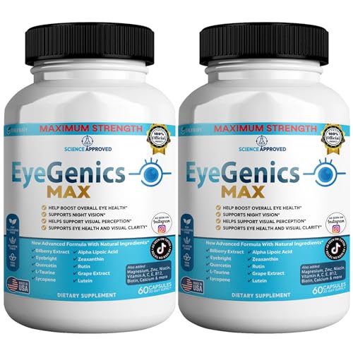 GREENVIFY EyeGenics Max Vision Support Supplement 60 Capsules Maximum Strength Eye Health Formula with Lutein Bilberry Extract Vitamins (2)