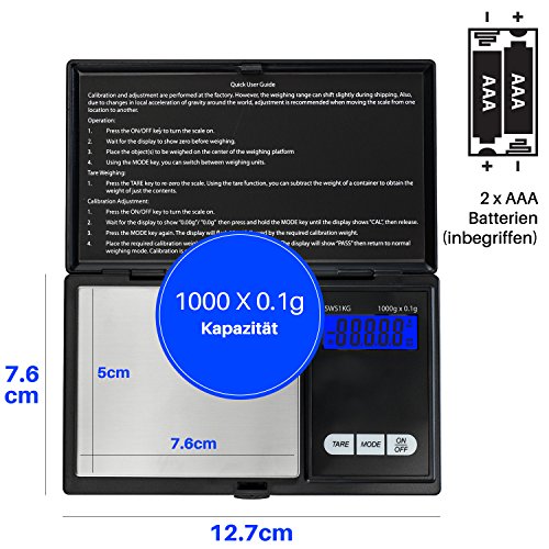 Smart Weigh Digital Pocket Scale – 1000g x 0.1g Precision – Ideal for Jewelry, Food, Herbs, and Medicine – Stainless Steel Platform with Protective Cover – Black (Battery Included) - Thumbnail 3