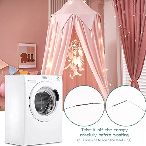 Akiky Bed Canopy For Girls With Lights Princess Dream Catcher For Kids Reading Nook Bed Tent For Twin Full Queen Size Bed,Room Decor (Beige Pink) #TOP3