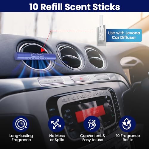 Image of Levona Scent Car Vent Clips Refills - Car Accessories for Women & Men, Car Air Freshener Refill, Car Essentials Fragrance Diffuser & Aroma Set, Travel-Friendly - Pack of 10 (Diffuser Not Included)