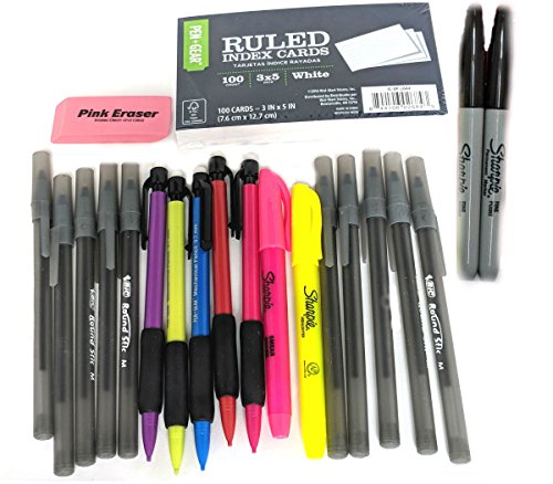 Complete 33 Item Back to School Supplies- College Bundle - Binder, Binder Pouch, Tabs, 10 Pens, 5 Mechanical Pencils, 2 Composition Notebooks, 2 Spiral Notebooks, 4 Folders, Paper, 2 Permanent Markers, 2 Highlighters, Note Cards, Eraser