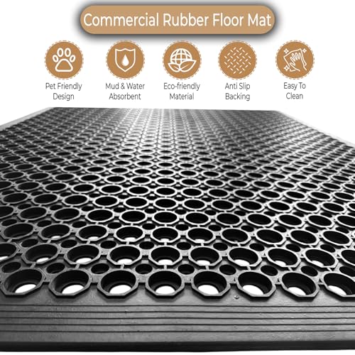Eds Commercial Rubber Floor Mat Heavy Duty Extra Large Outdoor Rubber Entrance Door Mat Anti Fatigue Non Slip Mats With Drainage Hole For Industrial Kitchen Restaurant Garage (Pack Of 1, 150 X 90 Cm) - 5