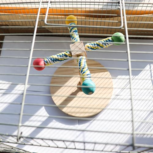 Image of Bird Stand Perch Toy, Interactive Wooden Rotating Parrot Perch with Base, Enrichment Toys for Budgies, Cockatiels, Lovebirds, Canaries, Conures, Finches, Parrotlets, Other Small Birds