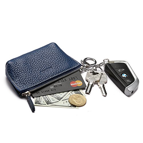 MEKU Women's Leather Zip Coin Purse Key Wallet ID Card Holder with 2 Key Rings
