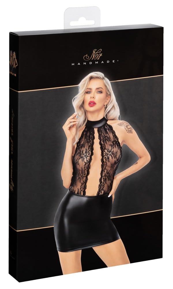 Noir Handmade F279 krótka sukienka Powerwetlook z koronką
