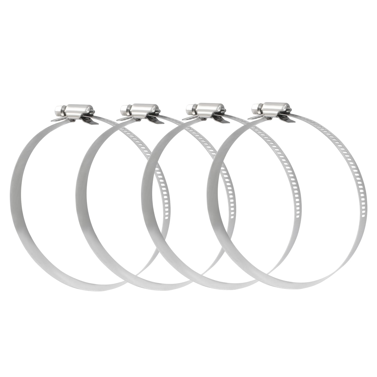 4PCS Adjustable Hose Clamp Glossy Pipe Clips, 304 Stainless Steel Worm Drive Clamp Suitable for 141-165mm Diameter Pipe Plumbing, Silver Duct Clamps Hose Clips for Flexible Hose Pipe Tube