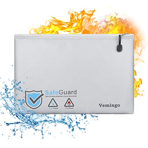 Bolsa de documentos ignífugos,Vemingo Bolsa de resistente al agua Bolsa a prueba de fuego Resistente a la irritación Recubierta de silicona Almacenamiento de dinero, documentos, joyas y pasaporte
