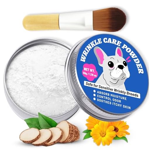 Bulldog Wrinkle Care Powder - Moisture & Odor Control Absorb Tears - Natural Soothing Formula with Arrowroot & Calendula - for Face Wrinkles, Skin Folds, Tail Pockets & Butt, with Face Brush- 50 g