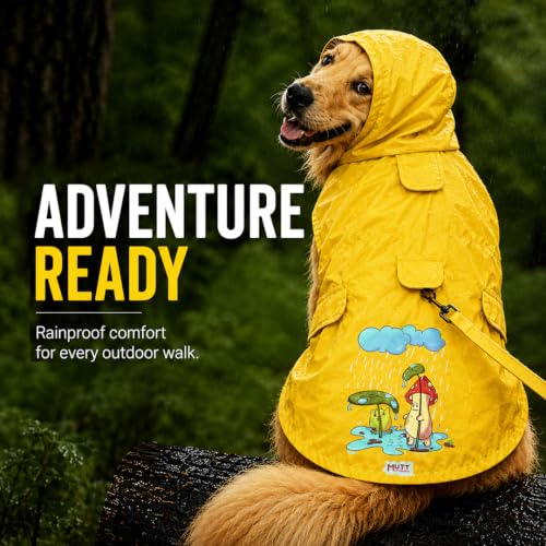 Image of Mutt of Course Waterproof Dog Raincoat with Hood & Mesh Lining | Collar & Harness Leash Opening Yellow (S)