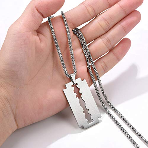 PROSTEEL Mens Stainless Steel Razor Blade Model Dog Tag Pendant Hip Hop Necklace, Punk Rock Jewelry, 22inch-24inch Adjustable, Come with Box3