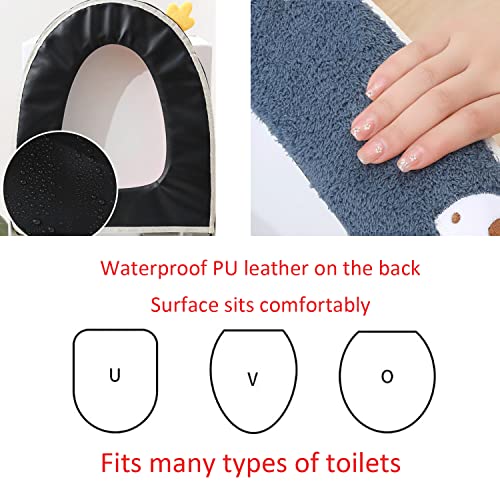 Sonwaha 2 Stück Toilettensitz Wärmer,WC-Sitz Cover Antibakteriell Klobrillenbezug Plüsch,Toilettensitzbezug mit Reissverschluss Wärmer Wc Sitzbezüge Toilet Seat Cover Warm – Bild 4