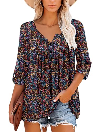 ROSELINLIN Womens Long Sleeve Tunic Tops Floral Fall Blouse Shirts2