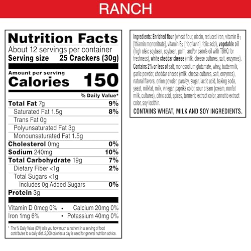 Cheez-It Cheese Crackers, Baked Snack Crackers, Lunch Snacks, Hidden Valley Ranch, 12.4oz Box (1 Box) - Thumbnail 2