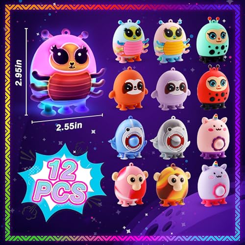 Glow in The Dark Party Favors, Light Up 3D Animal Pop Suction Toys, Silicone Fidget Sensory Toys, Goodie Bag Stuffers, Birthday Gifts, Carnival Prizes, Pinata Stuffers - image 2
