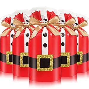 Xuniea 50 Pieces Christmas Drawstring Gift Bags Santa Claus Suit Wrapping Xmas Treat Candy for Holiday Birthday Party…