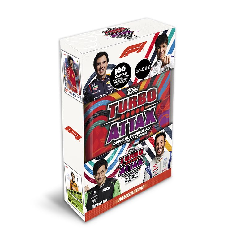 Topps Turbo Attax Formula 1 2024 - Mega Tin - Revved Up - Contiene 66 Cartas, ¡Incluidas 6 LE y 4 exclusivas Revved Up!