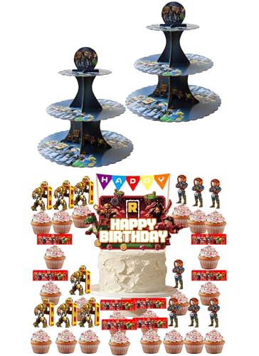 IndoTribe 27 Pcs Block Game Cupcake Stand with Cake Topper