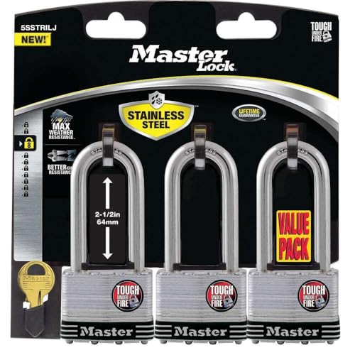 Master Lock Padlock 2 inches Laminated Stainless Steel 4 Pin Cylinder 3Pk