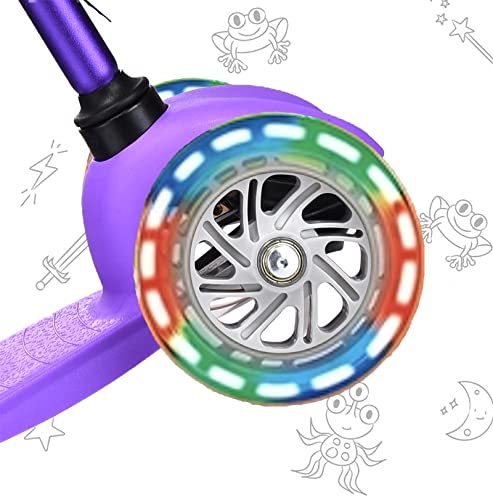 Image of 3-Wheel Kick Scooter for Kids Ages 3-8 Lean-to-Steer Toddler Scooter with Extra Wide Light Up Wheels, 4 Adjustable Heights, Foldable Scooters for Boys & Girls, Max Weight 110lbs (Purple)