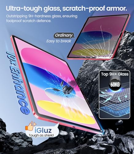 Image of iGluz 2 Pack for iPad 11th /10th Gen.(A16 2025 /2022,11 /10.9 inch)9H+ Tempered Glass Screen Protector with Easy-Install Box[12FT Grade Shatterproof]Apple Pencil Compatible,HD Clarity,Scratch Resistant