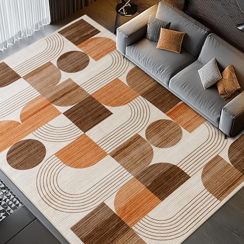 Tapete decorativo naranja geométrico lavable 5x7 pies miniatura 2