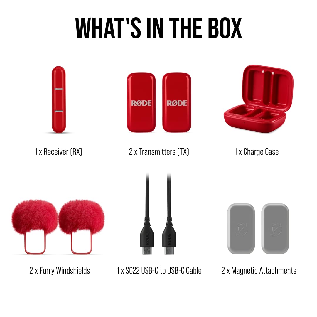 RØDE Wireless Micro Kompakter kabelloser Mikrofon Zwei Mikrofone Ladecase USB-C Rot