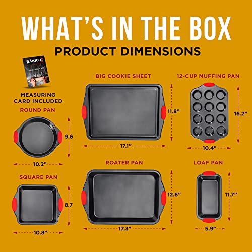 Baking Set – 6 Piece Kitchen Oven Bakeware Set – Deluxe Non-Stick Black Coating Inside and Outside – Carbon Steel – Red Silicone Handles – PFOA PFOS and PTFE Free by Bakken - Image 7