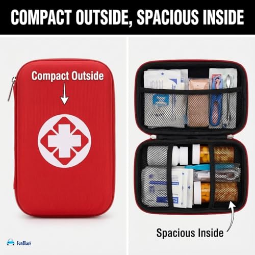 Image of FunBlast Canvas First Aid Pouch - Portable Medicine Bag for Travel, Medicine Storage Bag, Pill Organizer, Zippered Medicines Bag for School, Travel, Camping (Small)