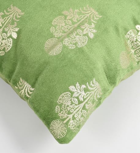Image of DEVSANG Foil Velvet Cushion Covers 20 inch x 20 inch Set of 2 pc, Green