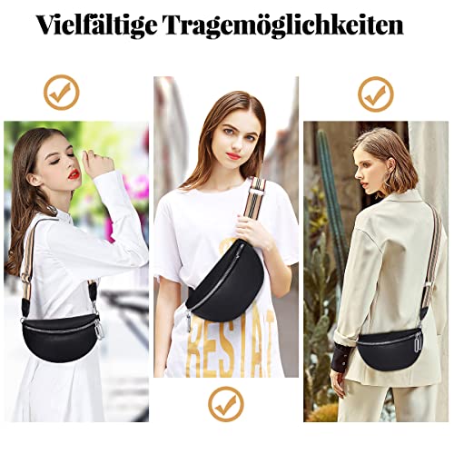 Aucenix Bauchtasche Damen Crossbody Bags - Gürteltasche Handtasche mit Breiter Gurt für Mädchen, Mode Hüfttasche mit verstellbarem Riemen, Stylisch Crossbag mit Premium PU Leder (Schwarz)