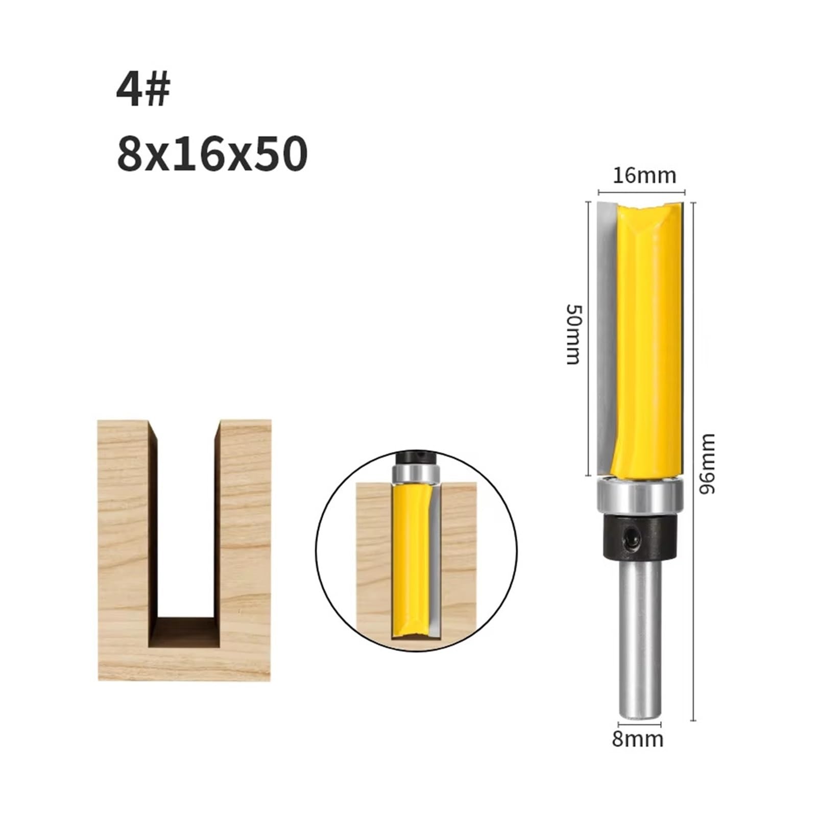Vástago De 8MM D16/19MM, Broca Recta Carburo Tungsteno, Enrutador Doble Flauta, Fresa for Herramienta Carpintería, 1 Ud(8x16x50)