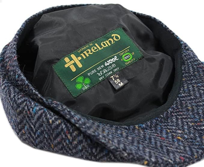 Image of Biddy Murphy Newsboy Hat for Men Irish Flat Cap 100% Wool Tweed, Herringbone, Imported, XX-Large Navy