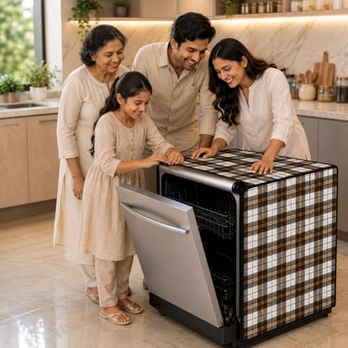 Image of Waterproof Dishwasher Cover for 12 to 15 Place Setting | Suitable with Bosch, LG, IFB, Hafele, Faber & More | Dustproof Appliance Protector Zip Cover Universal Fit-(63X63X88cms Design 11)