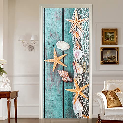 MYIESAXL Sticker Porte Effet 3D Bateau de pêche Étoile de mer Poster de Porte, PVC Imperméable Papier Peint pour Chambre Salle de Bain Cuisine Décoration...