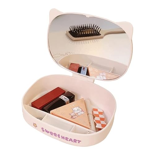 JARPSIRY Caja organizadora de maquillaje de viaje con espejo, estuche de maquillaje portátil, bonita caja de cosméticos organizador de joyas con adhesivo para mujeres y niñas regalo Cover