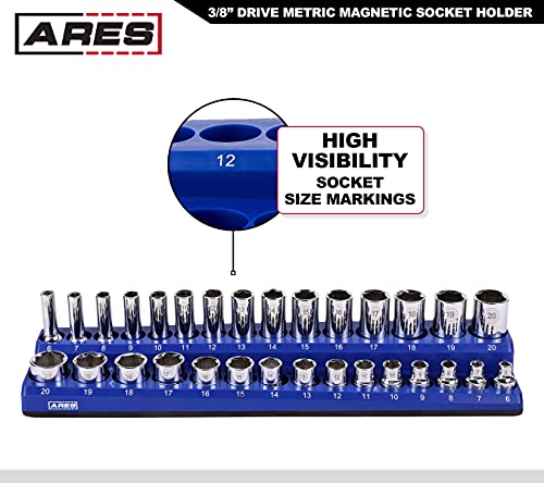 image for ARES 60008-30-Piece 3/8 in METRIC Magnetic Socket Organizer -BLUE -Hol