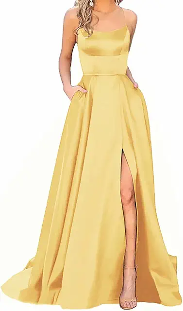 Vestido de Satén Largo Elegante sin Espalda Cruzado para Fiesta y Boda