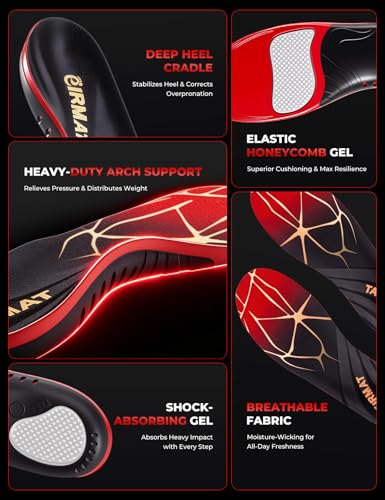 Image of Plantar Fasciitis High Arch Support Insoles for Men Women: Arch Support Inserts for Men - Work Boot Shoe Inserts for Women-Orthotic Insert for Flat Feet - Absorb Shock(XS) 220+ lbs