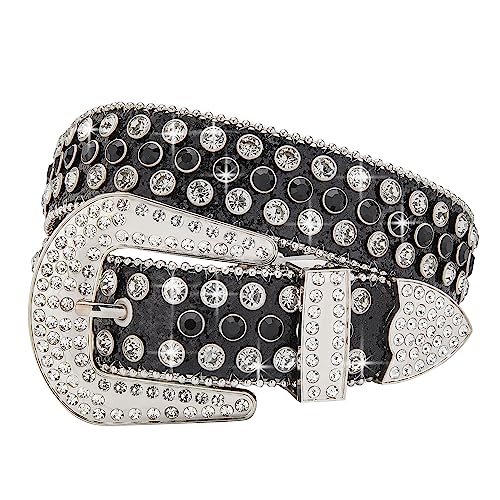 Men Fashion Rhinestone Belt Western Bling Studded Design Leather Diamond Belt for Jeans