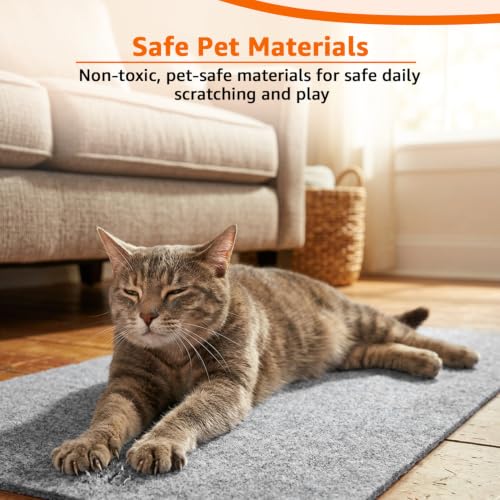 Image of Amazon Basics Cat Scratch Pad | Adhesive Scratching Mat for Cats | Protects Furniture, Walls & Sofa | Cuttable Design with Fixing Nails | Reusable & Easy Care| Grey | 40L x 100W x 1H cm