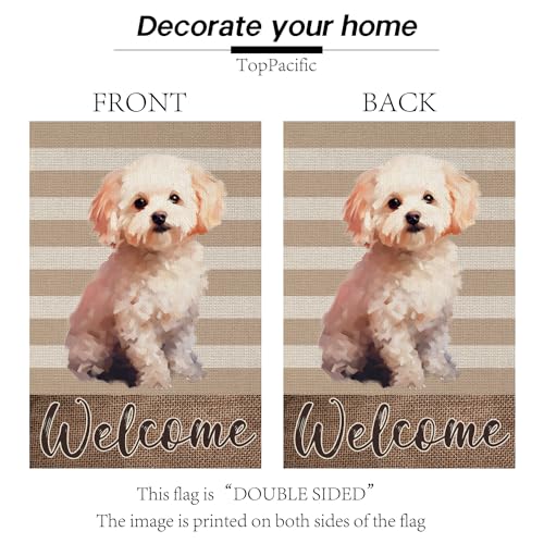 Bandera de jardín Bichon Frise TopPacific de 12x18 pulgadas de doble cara para exterior 7