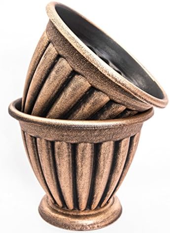 Set of 2 Large Combination Rustic Look Heavy Duty Plastic Planter 14X11 inches with Base, Flowerpot Nursery for Garden Patio Office Ornaments Home Decor Long Lasting Reusable Light Weight (Gold-C)