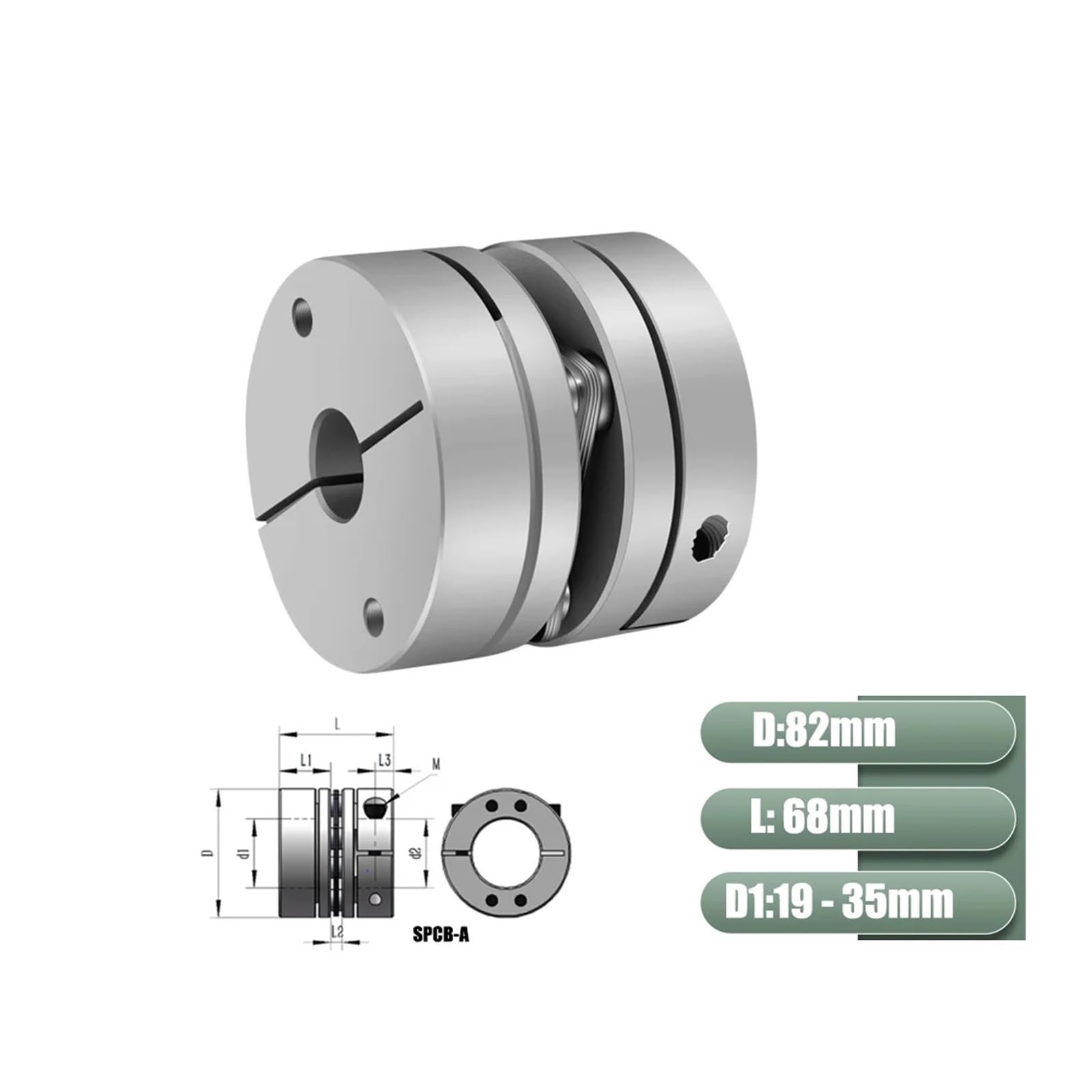 Lega di alluminio D82L68 Giunto elastico a membrana singola D82mm L68mm Vite a ricircolo di sfere Passo Servomotore Encoder Computer Parti FA(22X25)