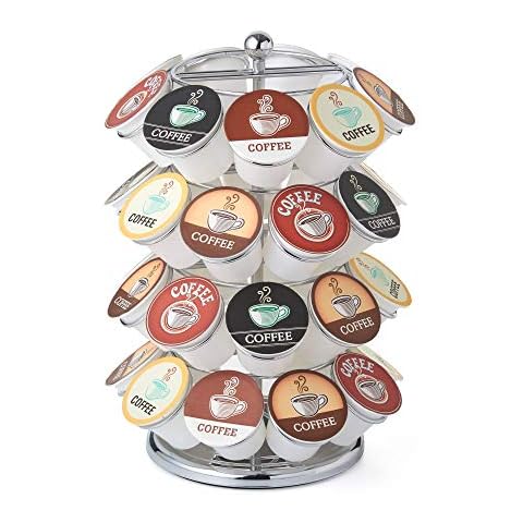 Nifty K Cup Holder – Compatible with K-Cups, Coffee Pod Carousel | 36 K Cup Holder, Spins 360-Degrees, Lazy Susan Platform, Modern Chrome Design, Home or Office Kitchen Counter Organizer Cover